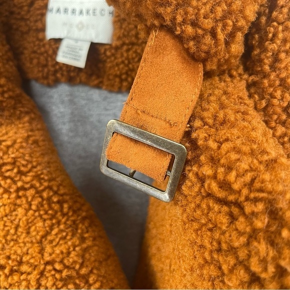 Marrakech Anthropologie Women size Small brown fuzzy Teddy Moto zip jacket - Picture 10 of 15